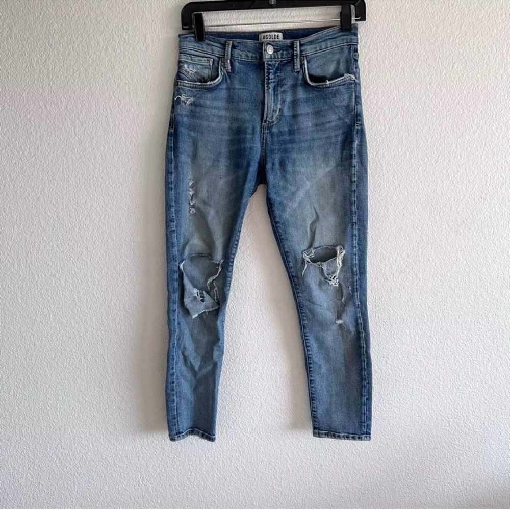 AGOLDE High Rise Distressed‎ Skinny Jeans